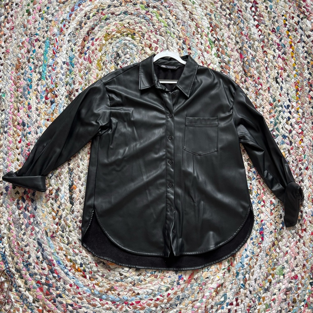 Zara Faux Leather Button Down